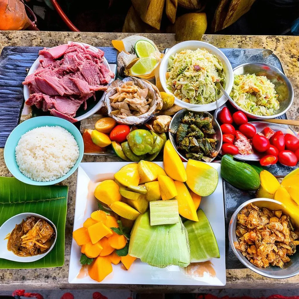 Colorful Spread of Hawaiian Dishes